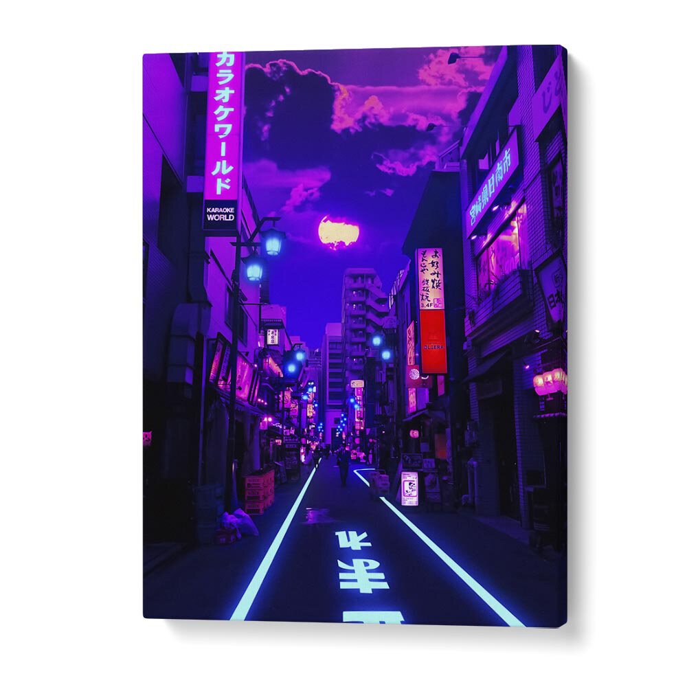 Vibrant street scene in "NEON PLANET, SURREAL ART PRINTS" by Ritvik Takkar, showcasing stunning colors and surrealism.