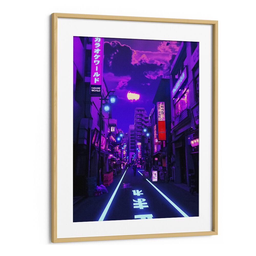 Vibrant "NEON PLANET, SURREAL ART PRINTS" by Ritvik Takkar, framed art showcasing a surreal urban landscape.