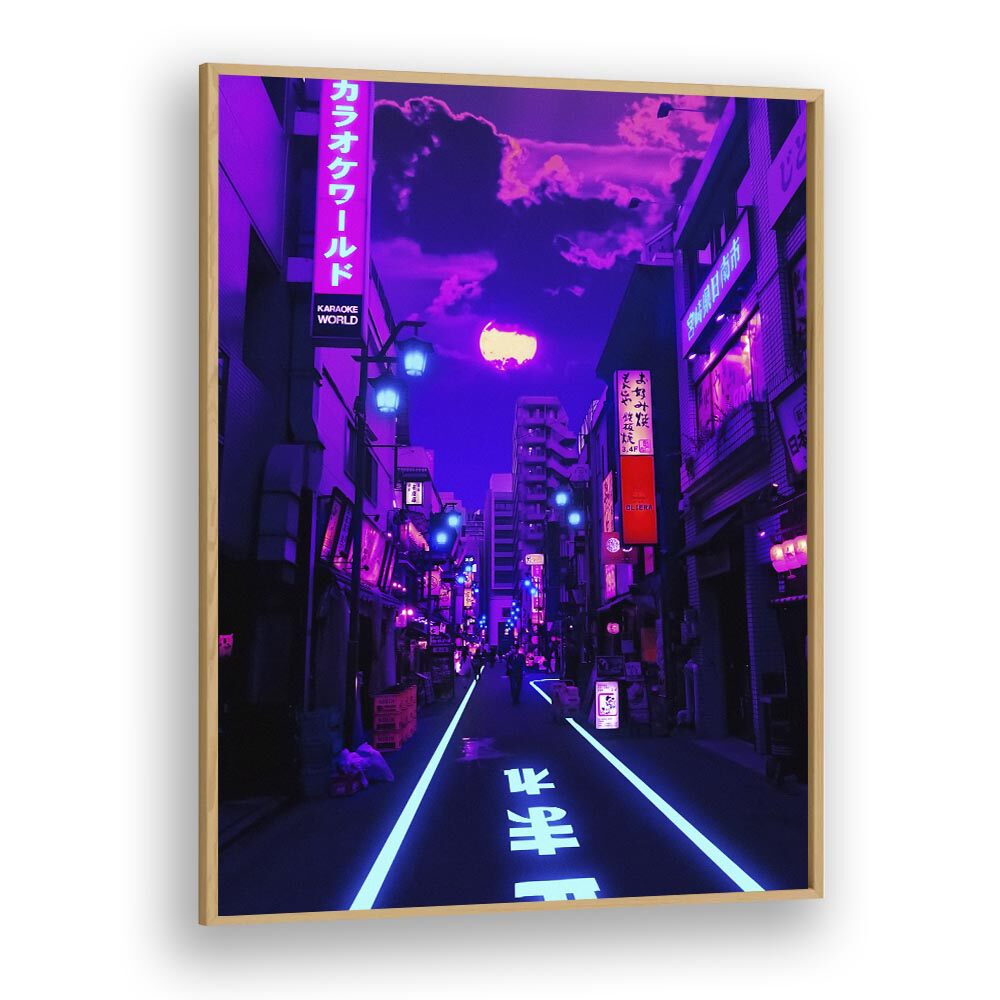 Vibrant streets illuminated in neon hues, showcasing NEON PLANET, SURREAL ART PRINTS by Ritvik Takkar.