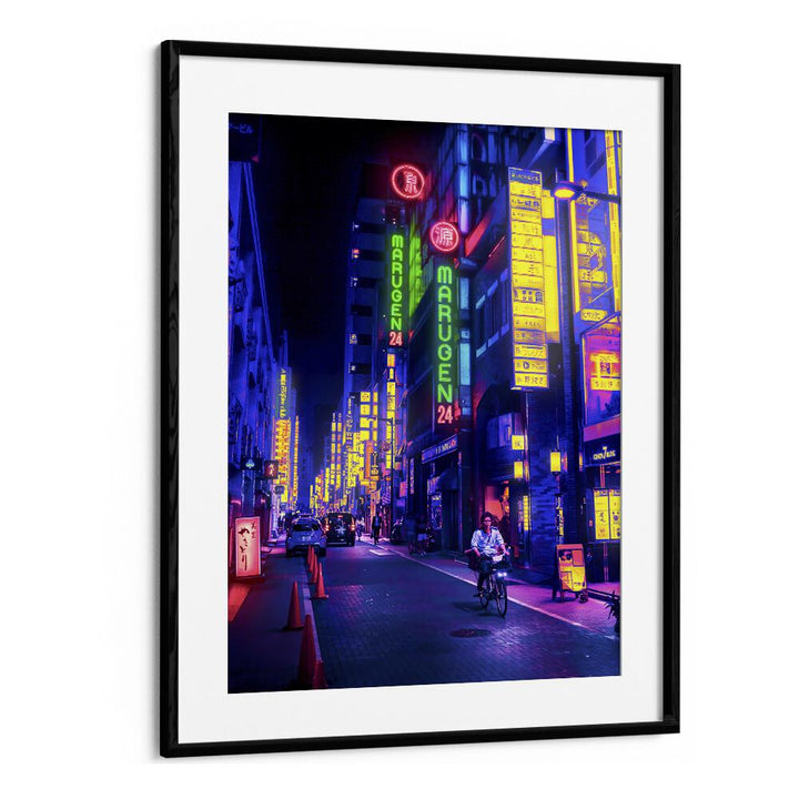 Vibrant NEON STREET, SURREAL ART PRINTS by Ritvik Takkar, showcasing a lively, illuminated urban scene.