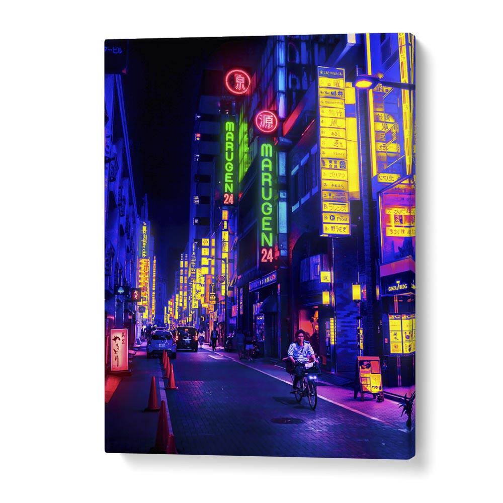 Vibrant NEON STREET, SURREAL ART PRINTS by Ritvik Takkar, showcasing a stunning urban nightscape filled with neon lights.