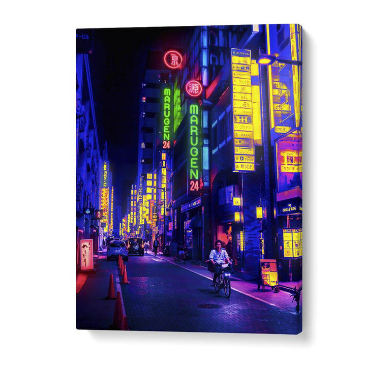 Vibrant NEON STREET, SURREAL ART PRINTS by Ritvik Takkar, showcasing a stunning urban nightscape filled with neon lights.