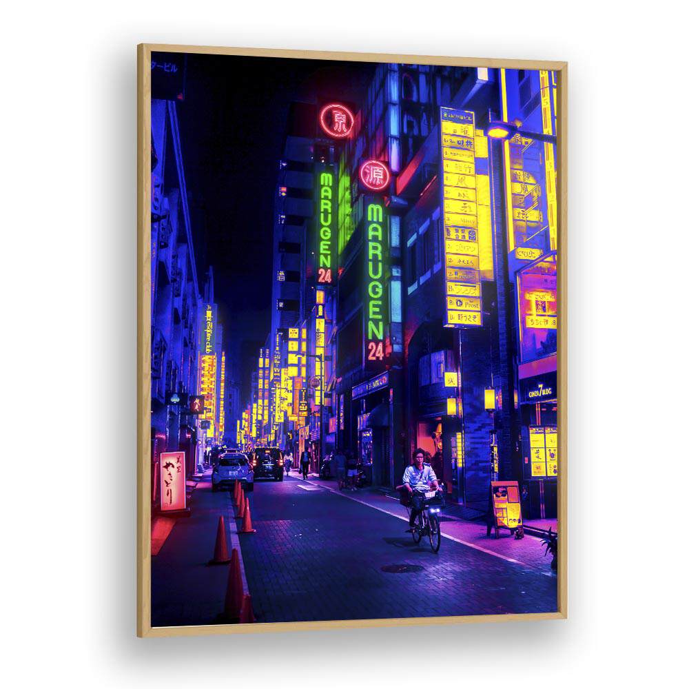 Vibrant NEON STREET, SURREAL ART PRINTS by Ritvik Takkar, showcasing a captivating city scene in stunning colors.
