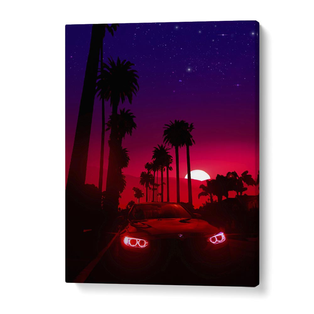 Vibrant NEON SUNSET DRIVE, SURREAL ART PRINTS by Ritvik Takkar brings surrealism to your home decor.