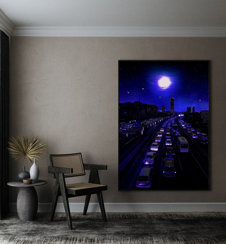 Stunning NEON TRAFFIC, SURREAL ART PRINTS by Ritvik Takkar, merging vibrant colors with urban landscapes.
