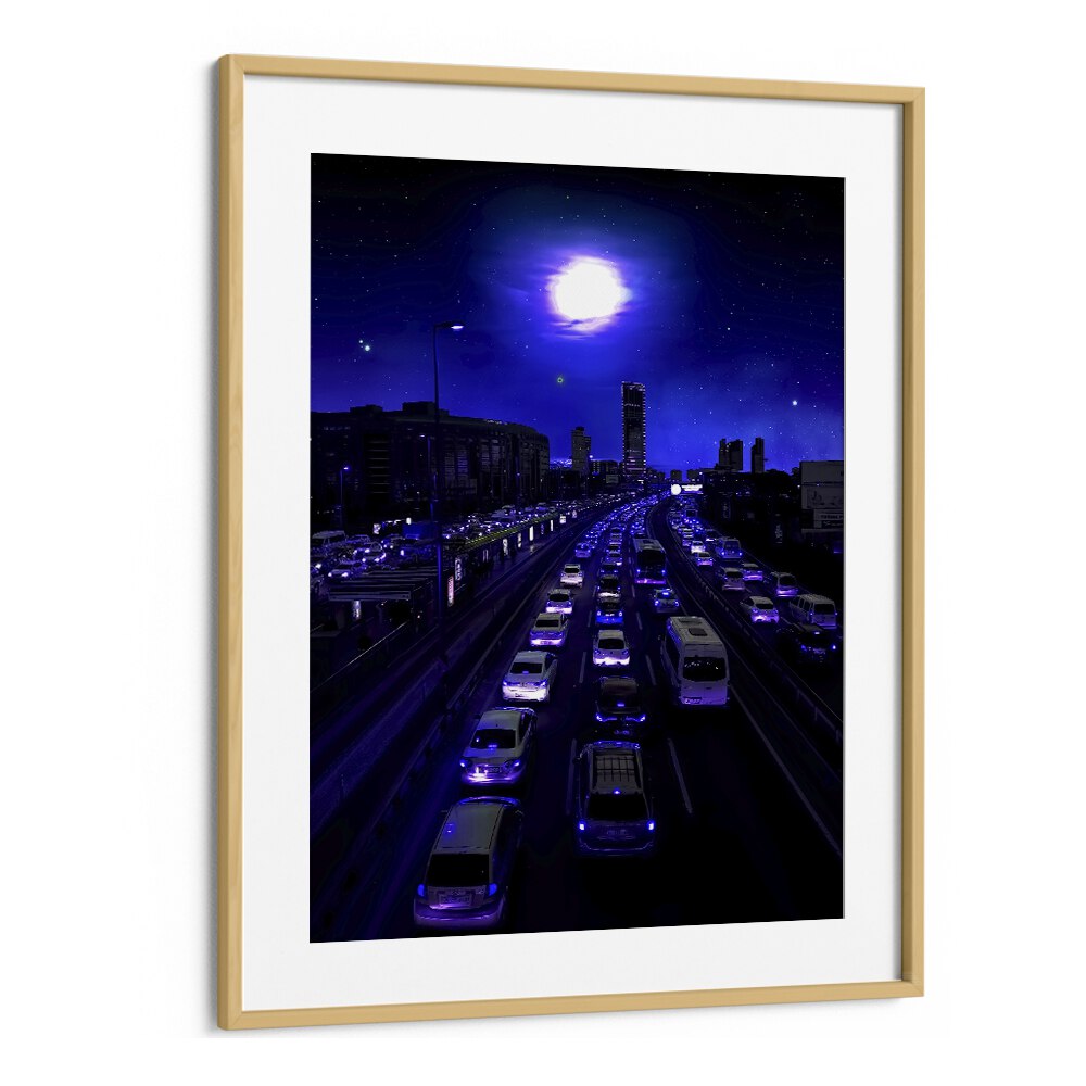 Stunning NEON TRAFFIC, SURREAL ART PRINTS by Ritvik Takkar, featuring a vibrant, dreamlike cityscape.