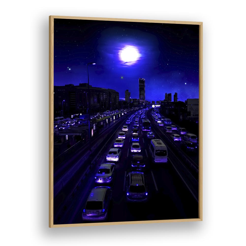 Neon Traffic, Surreal Art Prints by Ritvik Takkar, showcase a captivating night scene with vibrant city lights.