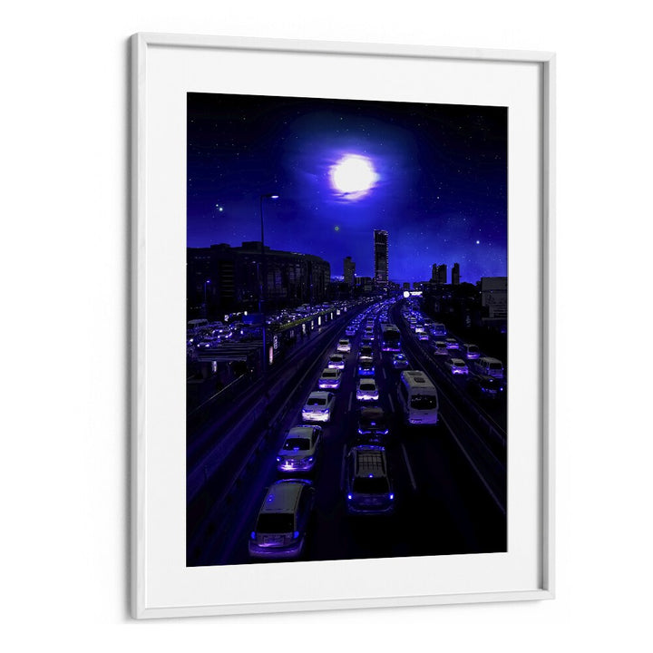 Stunning NEON TRAFFIC, SURREAL ART PRINTS by Ritvik Takkar, featuring a vibrant, dreamlike cityscape.