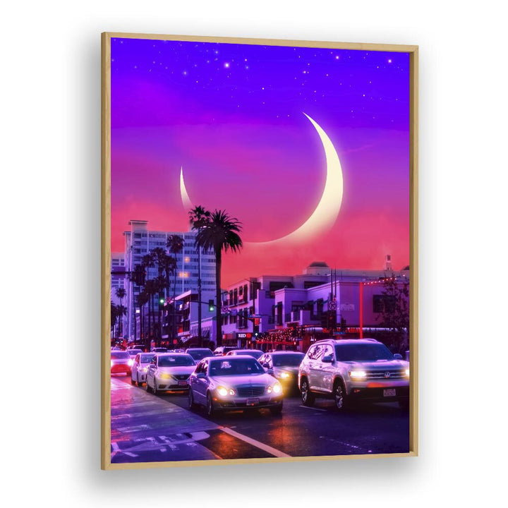 Vibrant NEONSTHETIC, SURREAL ART PRINTS by Ritvik Takkar showcase a dreamy urban scene with stunning colors.