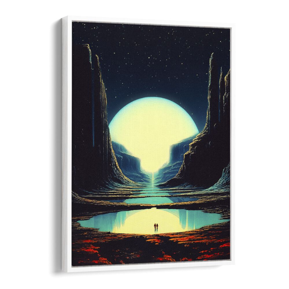 "NEVER LOST WITH YOU, SURREAL ART PRINTS by Taudalpoi, featuring a vibrant cosmic landscape and serene reflections."