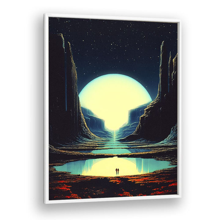 "NEVER LOST WITH YOU, SURREAL ART PRINTS features a stunning landscape with a glowing moonlit scene, perfect for Taudalpoi fans."