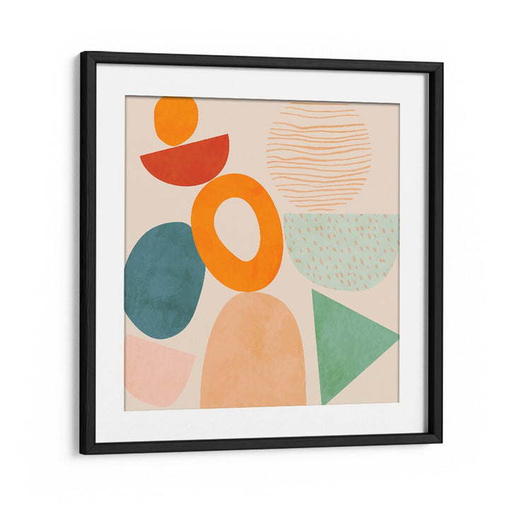 Explore NEW SHAPES PLAY II, ABSTRACT PAINTINGS by Ana Rut Bre, featuring vibrant shapes framed beautifully.