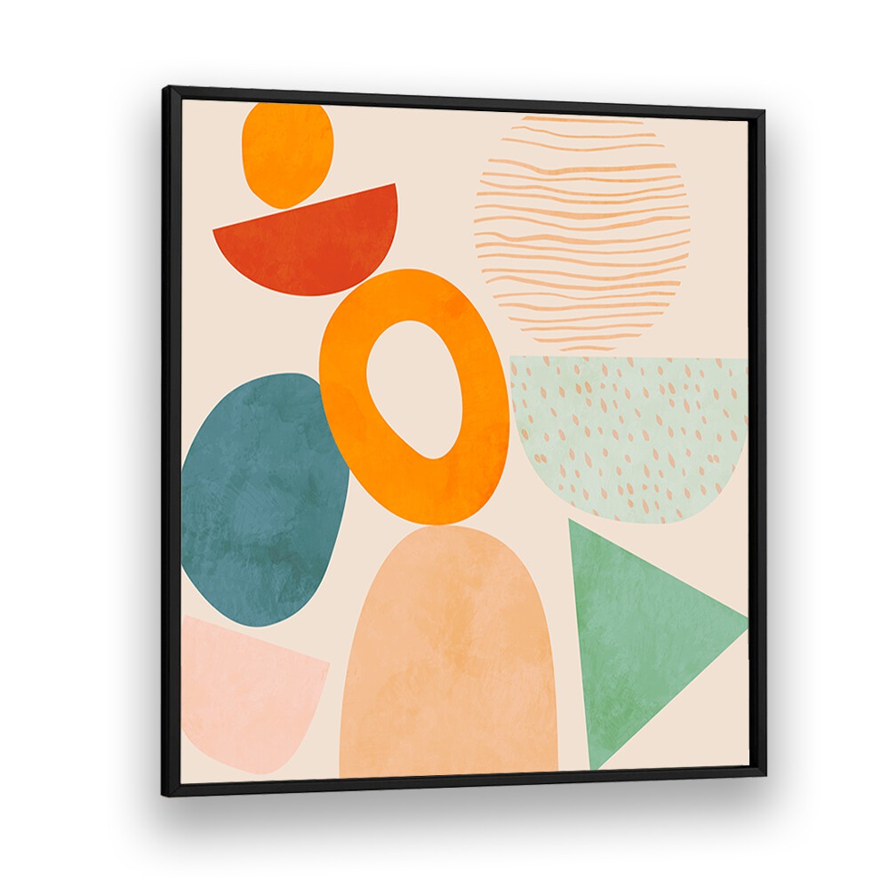 Colorful geometric forms in New Shapes Play II, ABSTRACT PAINTINGS by Ana Rut Bre, enhance any modern space.