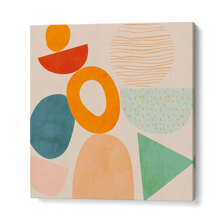Colorful geometric forms in NEW SHAPES PLAY II, ABSTRACT PAINTINGS by Ana Rut Bre, perfect for modern decor.