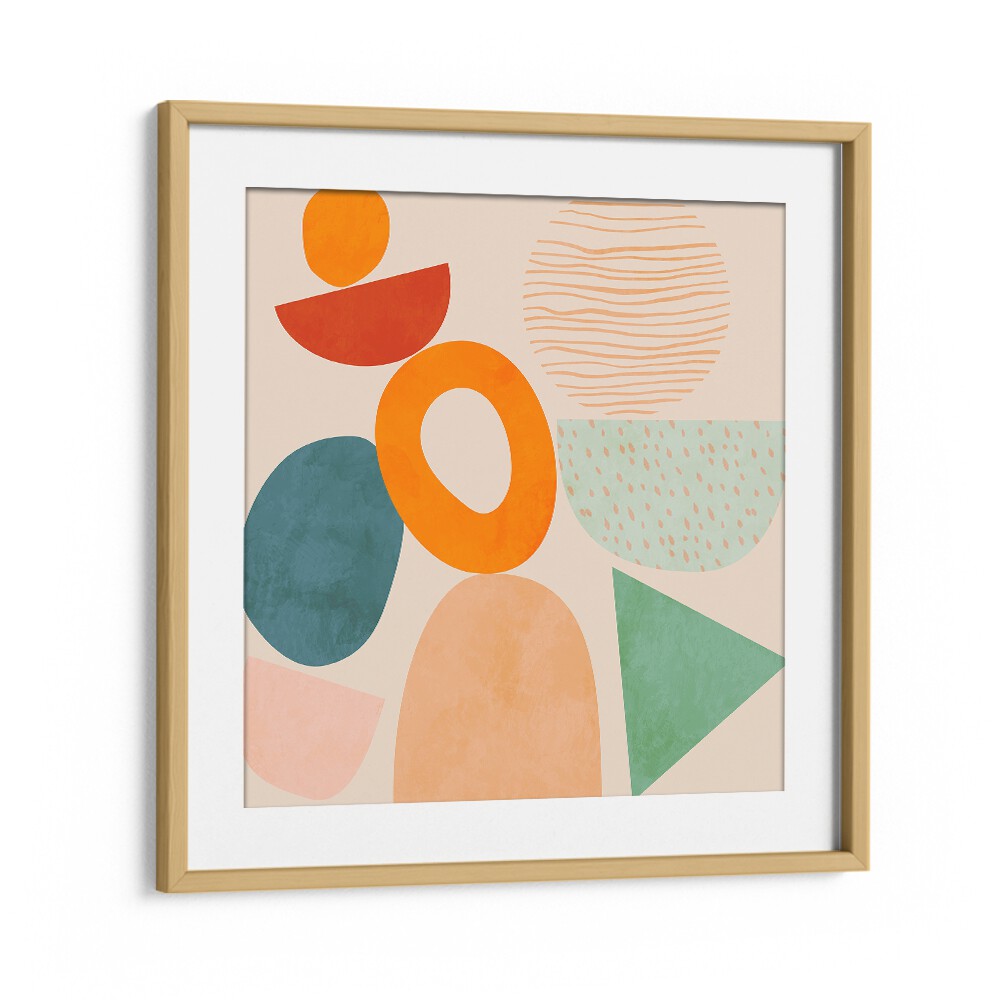 Colorful geometric forms in NEW SHAPES PLAY II, ABSTRACT PAINTINGS by Ana Rut Bre, beautifully framed for your space.