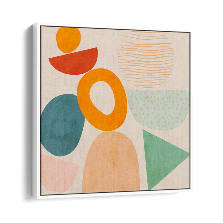 Colorful geometric forms in NEW SHAPES PLAY II, ABSTRACT PAINTINGS by Ana Rut Bre, perfect for modern decor.