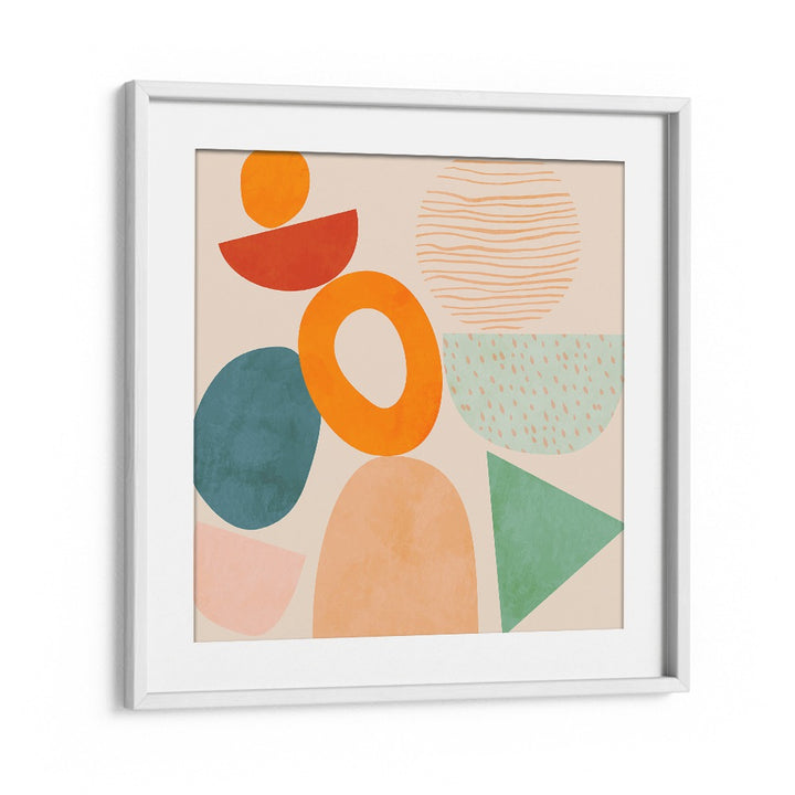 Bright and colorful shapes in NEW SHAPES PLAY II, ABSTRACT PAINTINGS by Ana Rut Bre, framed beautifully for your decor.