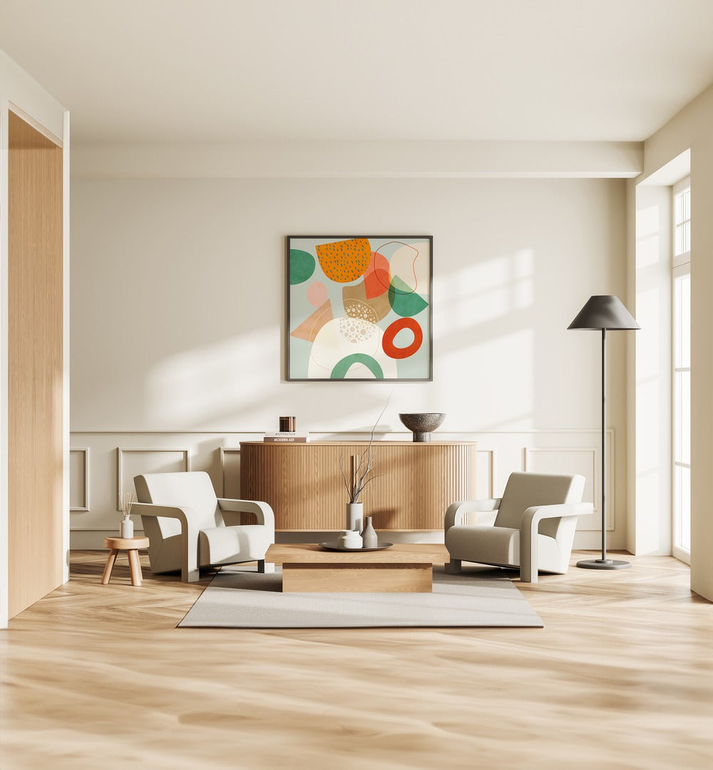 Transform your space with NEW SHAPES PLAY IV, ABSTRACT PAINTINGS by Ana Rut Bre, showcasing vibrant, modern art.