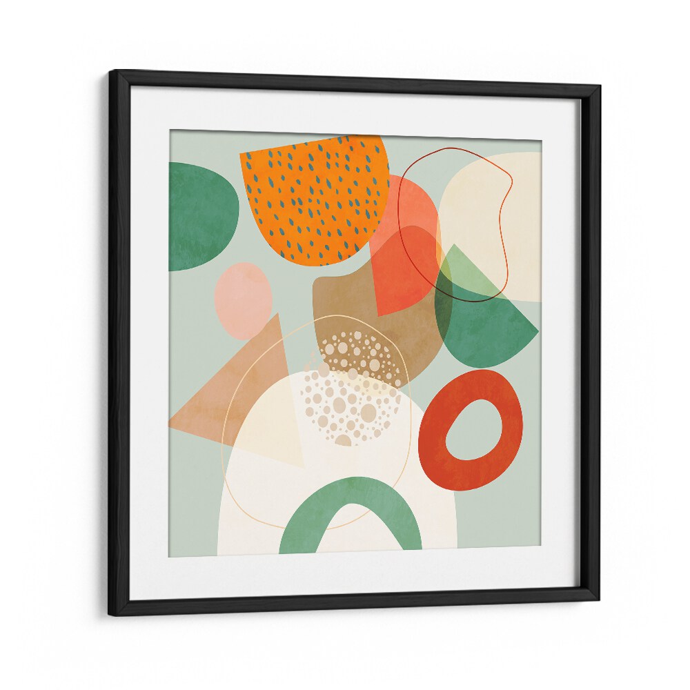 Transform your space with NEW SHAPES PLAY IV, ABSTRACT PAINTINGS by Ana Rut Bre in a sleek black frame.