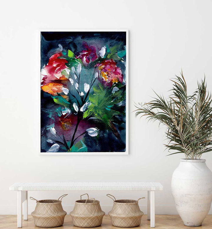 NIGHT GARDEN III , FLORAL FLOWER PAINTINGS