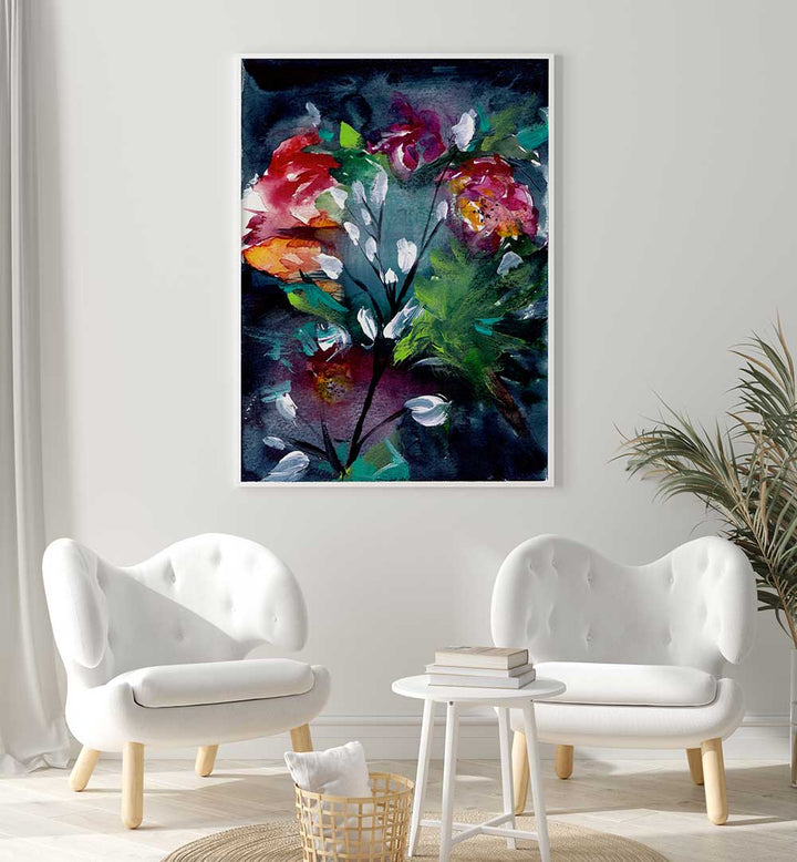 NIGHT GARDEN III , FLORAL FLOWER PAINTINGS