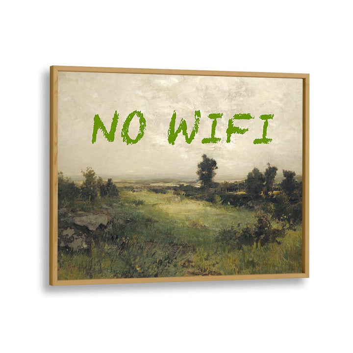 NO WIFI I, ALTERED ART PRINTS in oak frame, blending modern artistry with classic landscape for unique decor.