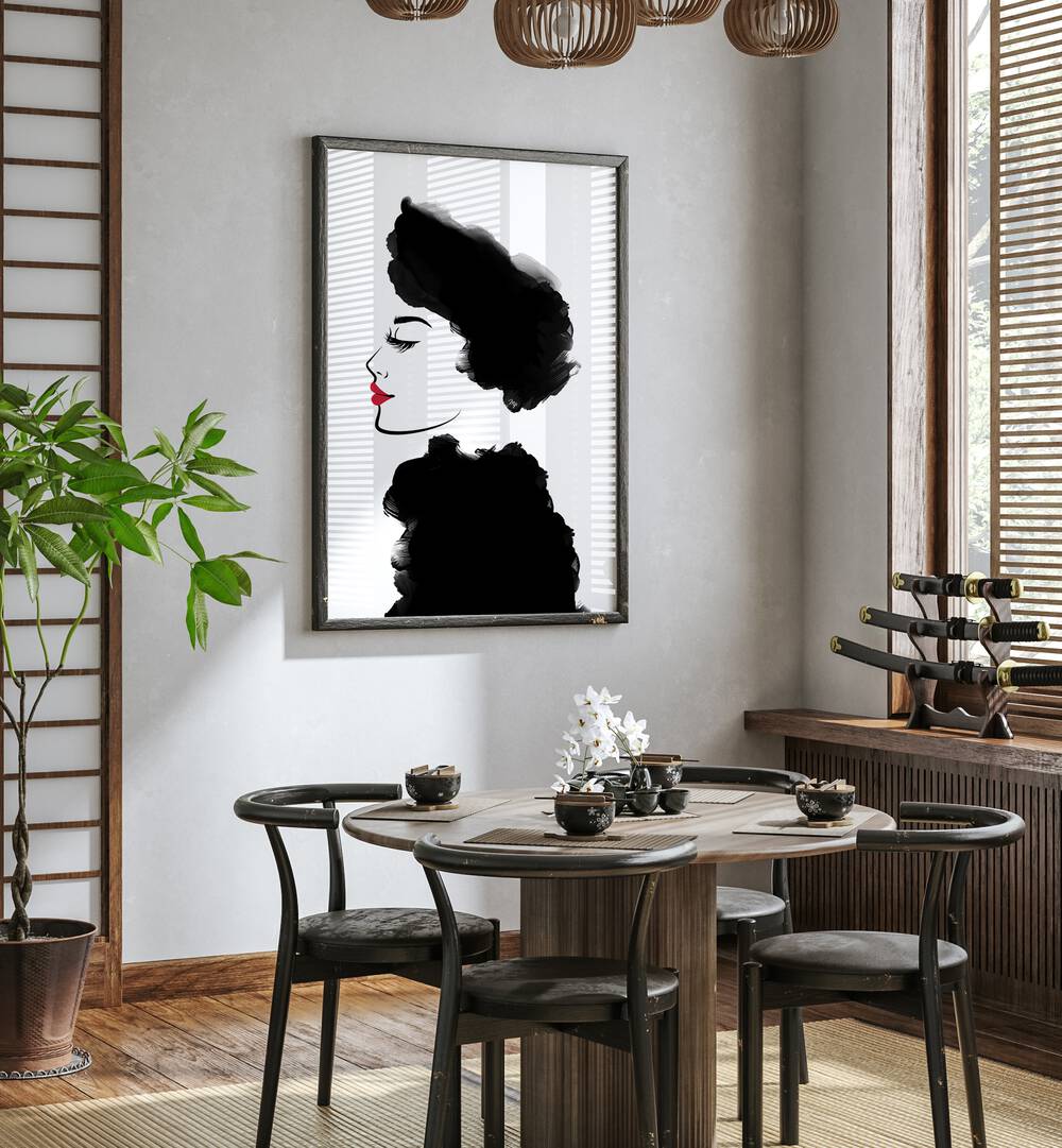 Elegant NOBLE, FASHION POSTERS artwork featuring a striking black and white fashion illustration for modern decor.