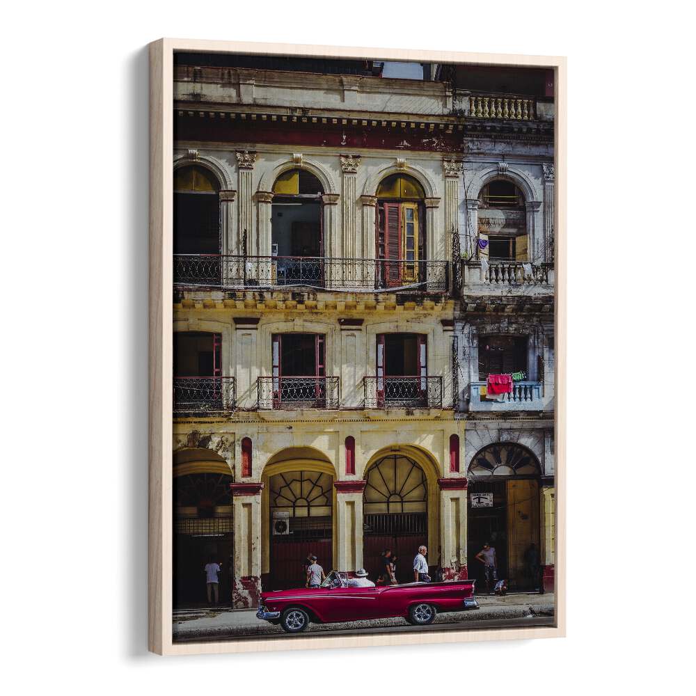 Vibrant RED CAR IN HABANA STREET, PHOTOGRAPHY PRINTS showcasing Cuba's enchanting street life and architecture.
