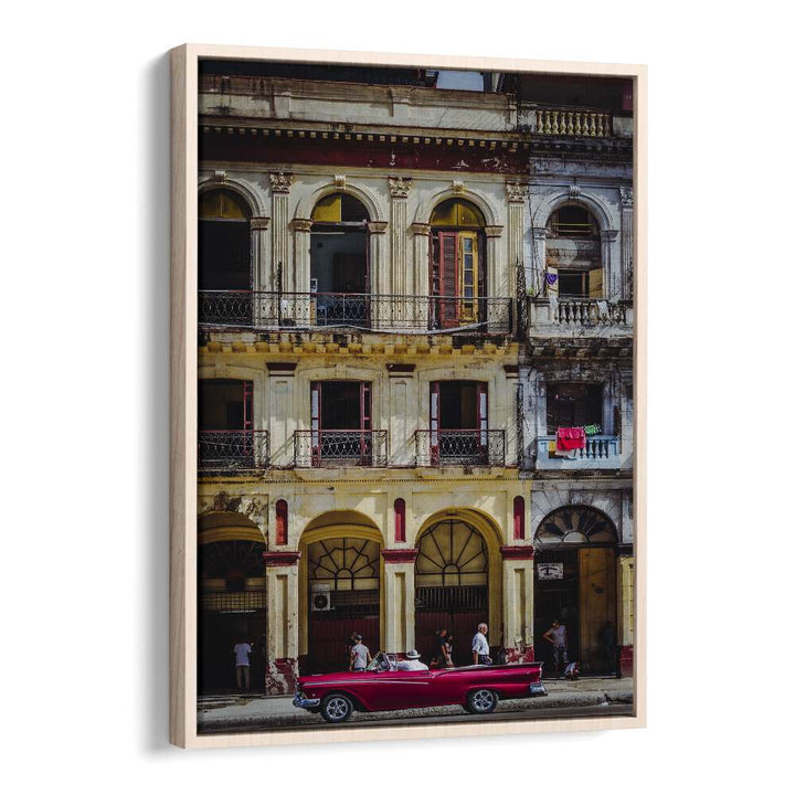 Vibrant RED CAR IN HABANA STREET, PHOTOGRAPHY PRINTS showcasing Cuba's enchanting street life and architecture.