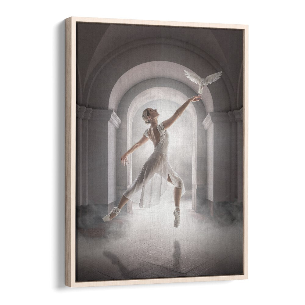 Whimsical BIRD DANCE, PHOTOGRAPHY PRINTS capture a dancer and dove in an enchanting, surreal atmosphere.