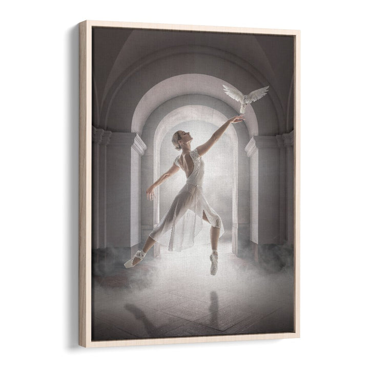 Whimsical BIRD DANCE, PHOTOGRAPHY PRINTS capture a dancer and dove in an enchanting, surreal atmosphere.