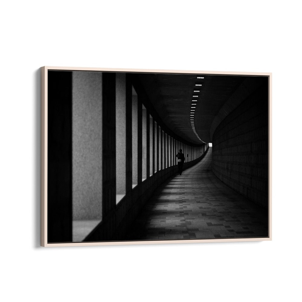 Transform your space with A CORNER, PHOTOGRAPHY PRINTS featuring a striking black-and-white corridor scene.