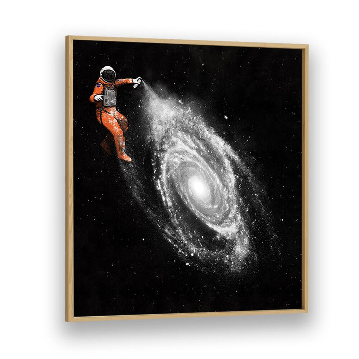 Colorful SPACE ART, SURREAL ART PRINTS featuring an astronaut painting a galaxy by Florent Bodart for imaginative spaces.