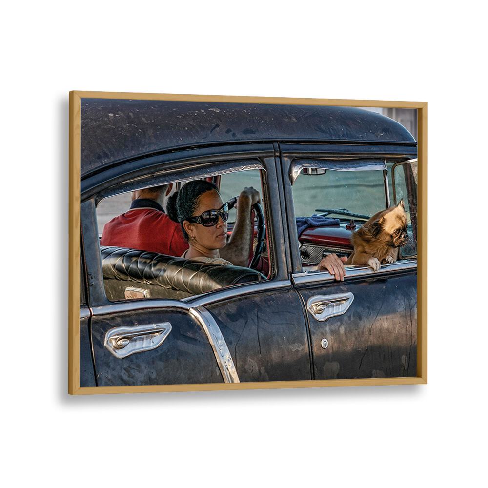 Urban life captured in MALECON II, PHOTOGRAPHY PRINTS, featuring a woman and dog in a vintage car.