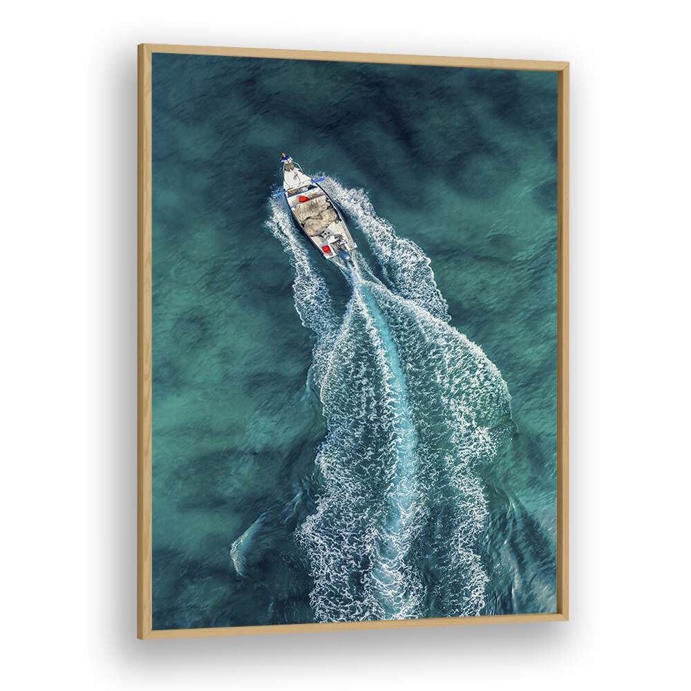 Beautiful aerial view of a boat in turquoise waters, perfect for AERIAL PURSUIT, PHOTOGRAPHY PRINTS enthusiasts.