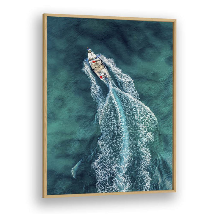 Beautiful aerial view of a boat in turquoise waters, perfect for AERIAL PURSUIT, PHOTOGRAPHY PRINTS enthusiasts.