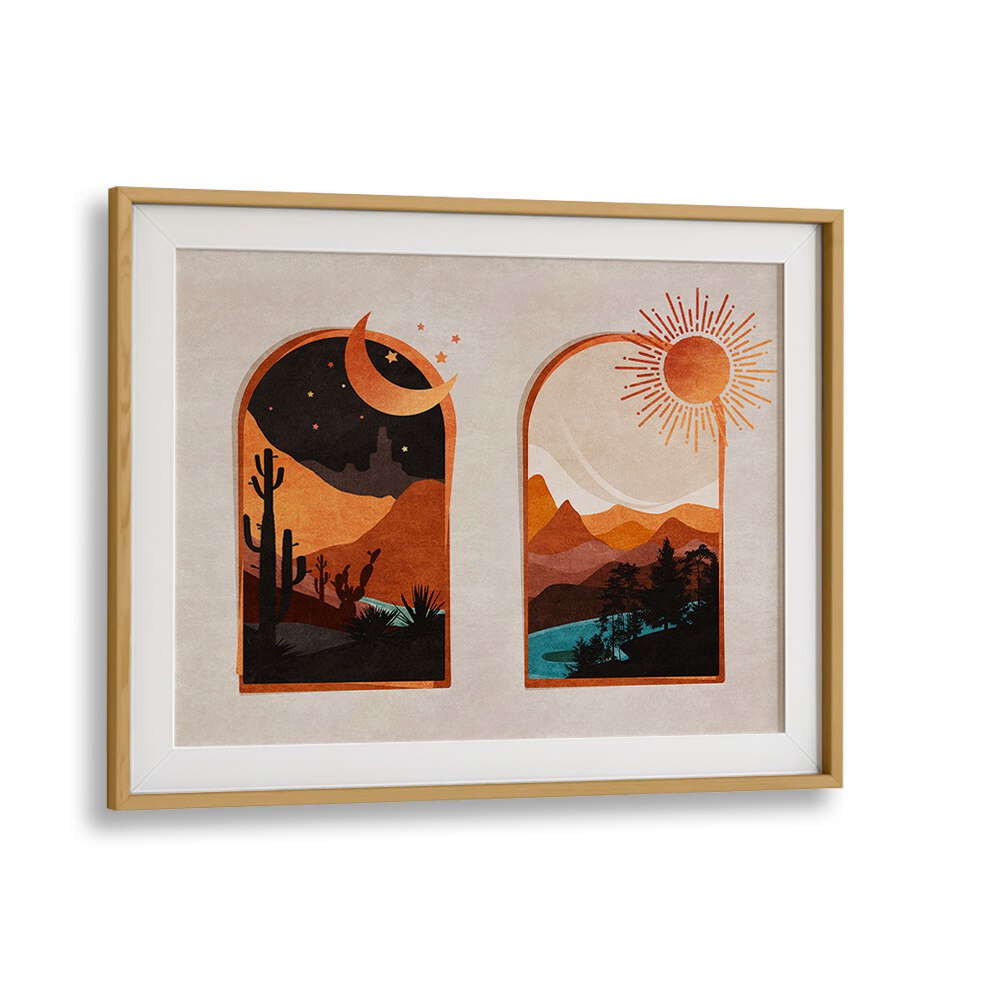 Elevate your decor with ARCH, BOHO ART PAINTINGS by Emel Tunaboylu, featuring stunning landscapes and celestial elements.