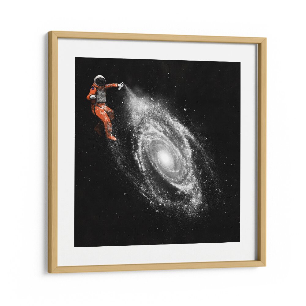 Astronaut painting a galaxy, showcasing mesmerizing SPACE ART, SURREAL ART PRINTS by Florent Bodart for imaginative spaces.