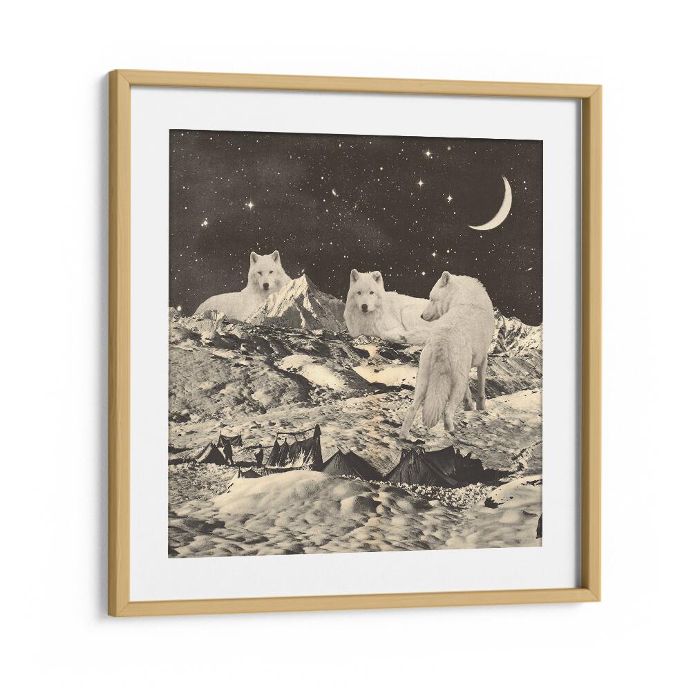 Giant White Wolves, Surreal Art Prints showcase majestic wolves in a dreamlike landscape, perfect for your decor.
