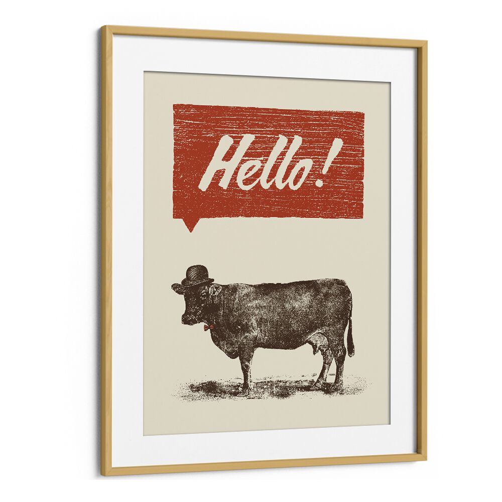Framed HELLO, QUOTES poster featuring a charming cow design, perfect for adding a whimsical touch to any space.