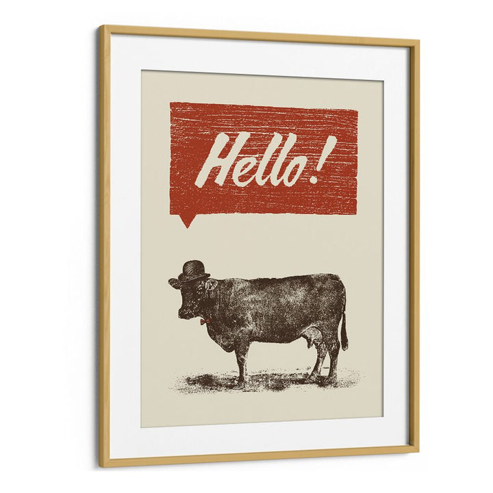 Framed HELLO, QUOTES poster featuring a charming cow design, perfect for adding a whimsical touch to any space.