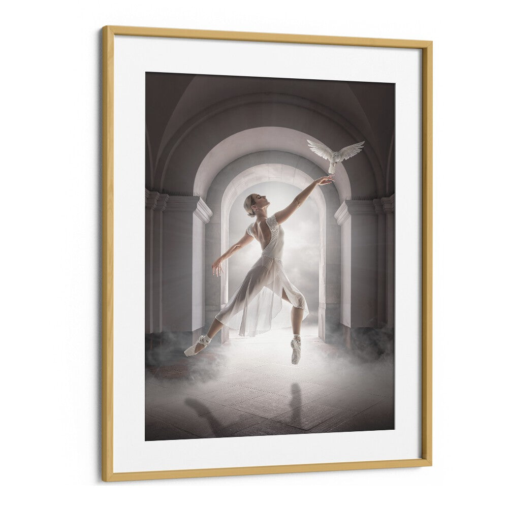 Whimsical BIRD DANCE, PHOTOGRAPHY PRINTS showcase a dancer with a bird in a surreal, enchanting setting.