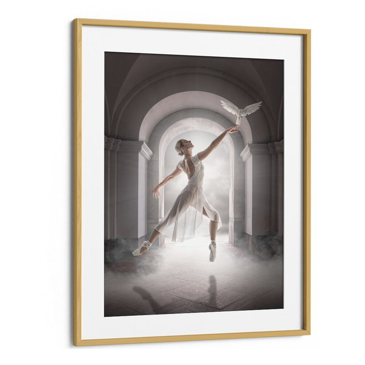 Whimsical BIRD DANCE, PHOTOGRAPHY PRINTS showcase a dancer with a bird in a surreal, enchanting setting.