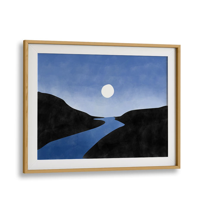 Stunning BLUE VALLEY I, LANDSCAPE PAINTINGS by Elena Ristova, featuring serene river and moonlit sky. Perfect for decor.