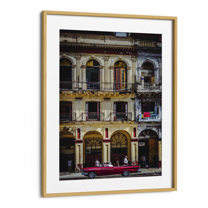 Captivating RED CAR IN HABANA STREET, PHOTOGRAPHY PRINTS showcasing the vibrant essence of Havana's street life.