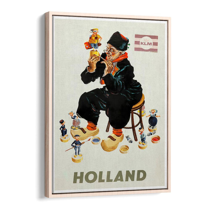 HOLLAND II, VINTAGE TRAVEL POSTERS showcase a whimsical Dutch figure with charming details, perfect for nostalgic decor.