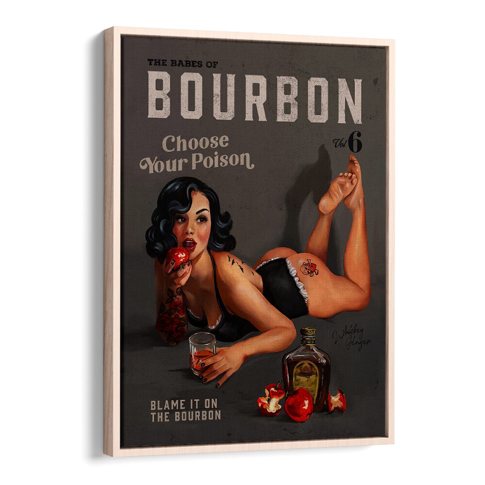 Captivating BABES OF BOURBON, BAR art print featuring a sultry pinup design to elevate your entertainment space.