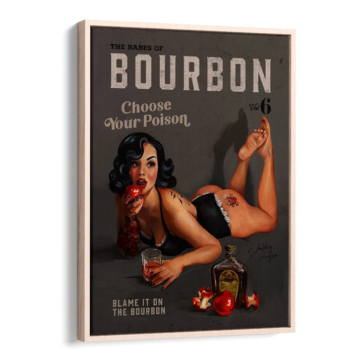 Captivating BABES OF BOURBON, BAR art print featuring a sultry pinup design to elevate your entertainment space.