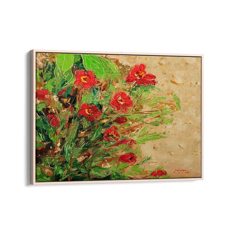 Bright red flowers bloom in the MARIGOLD CANVAS III, FLORAL FLOWER PAINTINGS, perfect for vibrant home decor.