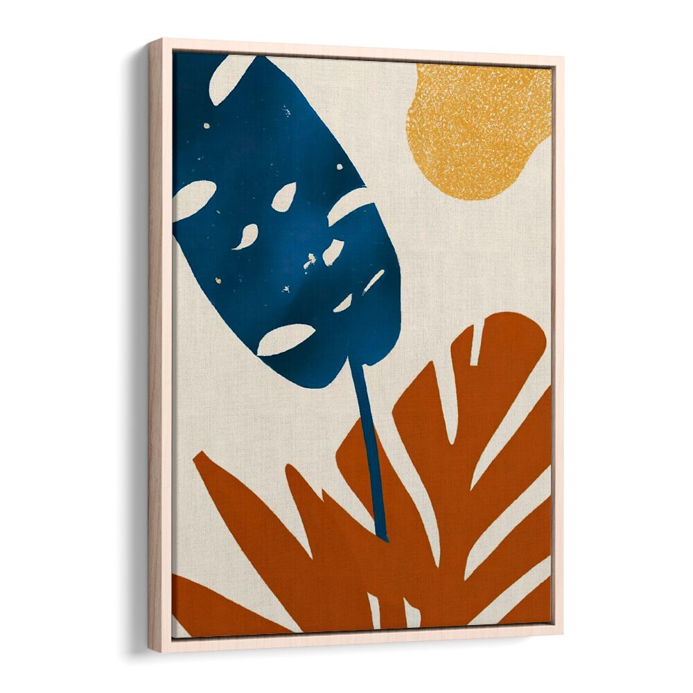 PRIMARY PALMS , FLORAL FLOWER PAINTINGS featuring bold blue and orange leaves with a sun accent by Oakwood Decor
